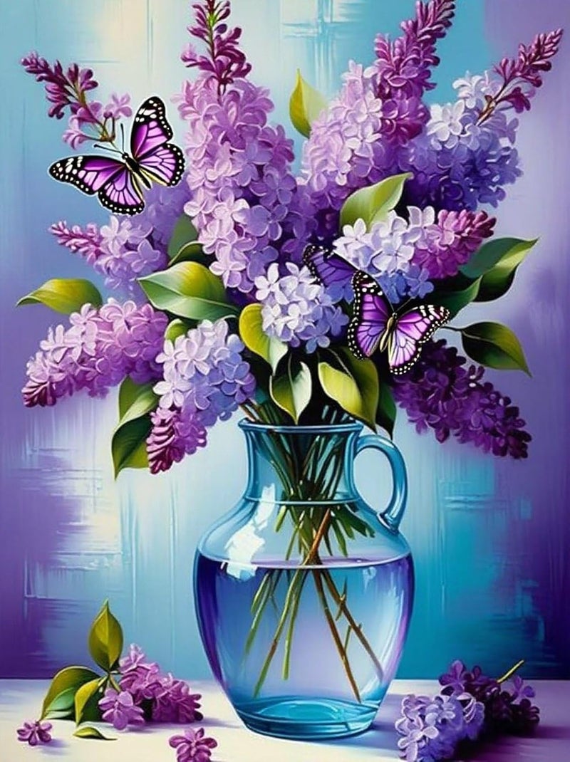 TaeYsck Flowers Stamped Cross Stitch Kits - Vase Floral Needlepoint Counted Cross Stitch Kits for Beginners Adults Butterfly Patterns Crossstitching Dimensions Embroidery Kits Arts and Crafts - Image 1